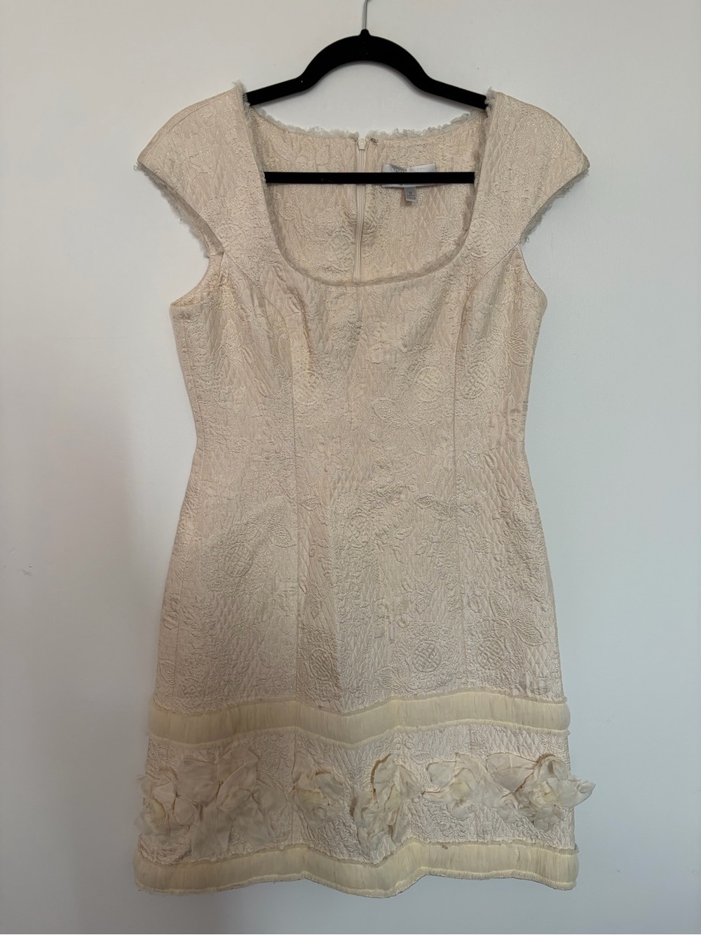 Badgley Mischka ivory brocade cap sleeve cocktail dress - 6